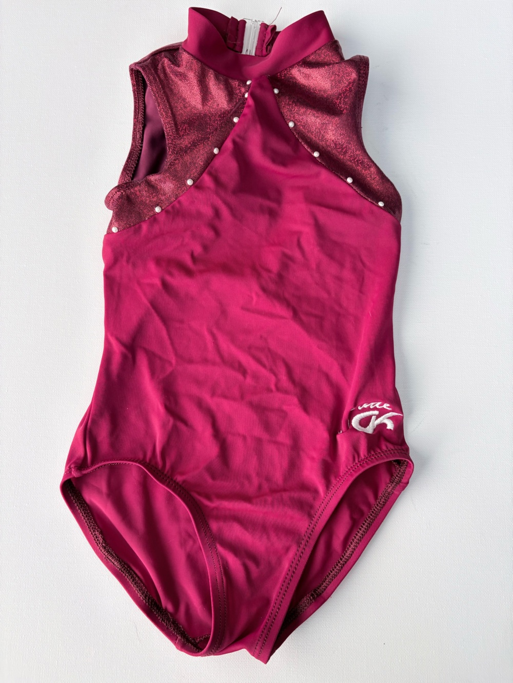 Childs small GK Magenta Sleeveless Jade Carey Leotard with Pearl Accent